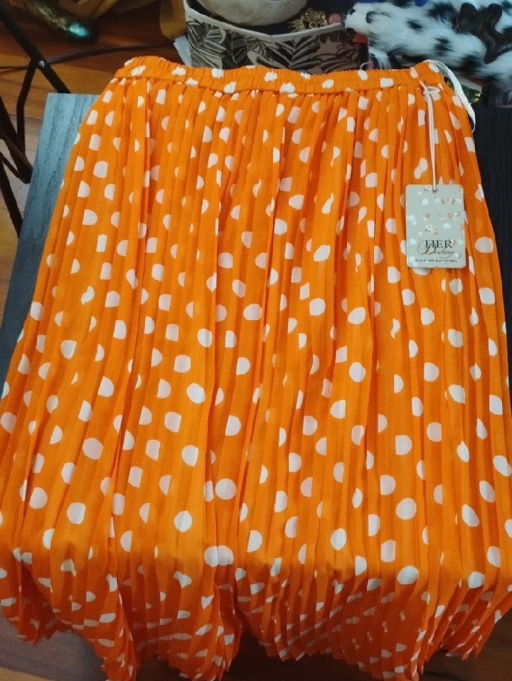 HER Orange Polka Dot Pleated Skirt